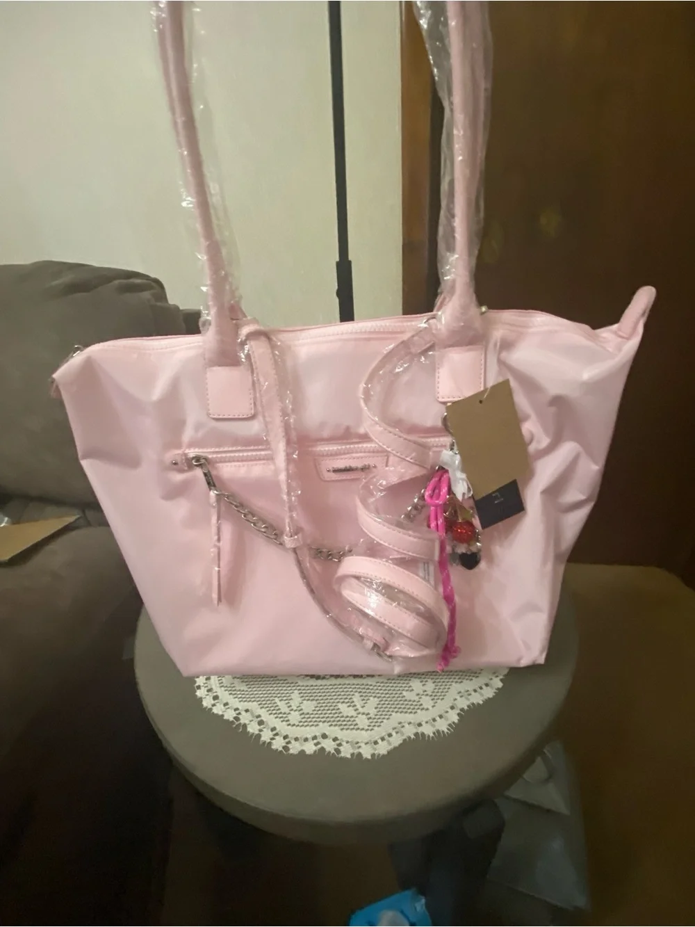 Madden Girl Pink Tote Bag with Charm Accent